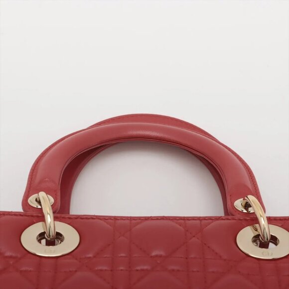 Sold out ❌Christian Dior Lady Dior Cannage Leather 2 Way Handbag Red - Picture 6 of 15